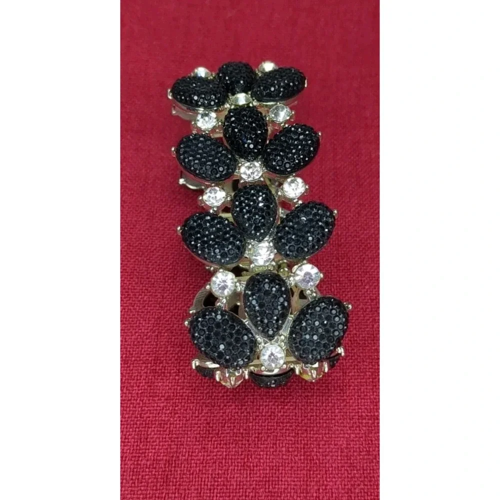 Elegant Black & Clear Teardrop Stretch Bracelet Wedding‎ Formal Evening